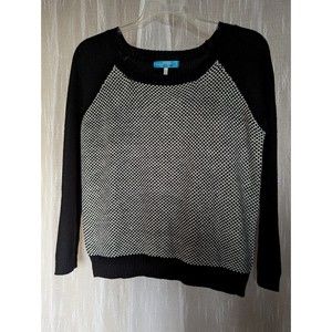 Buttons Madison Birds Eye Women Black  Sweater M Black White Boho Chic Nerd Core